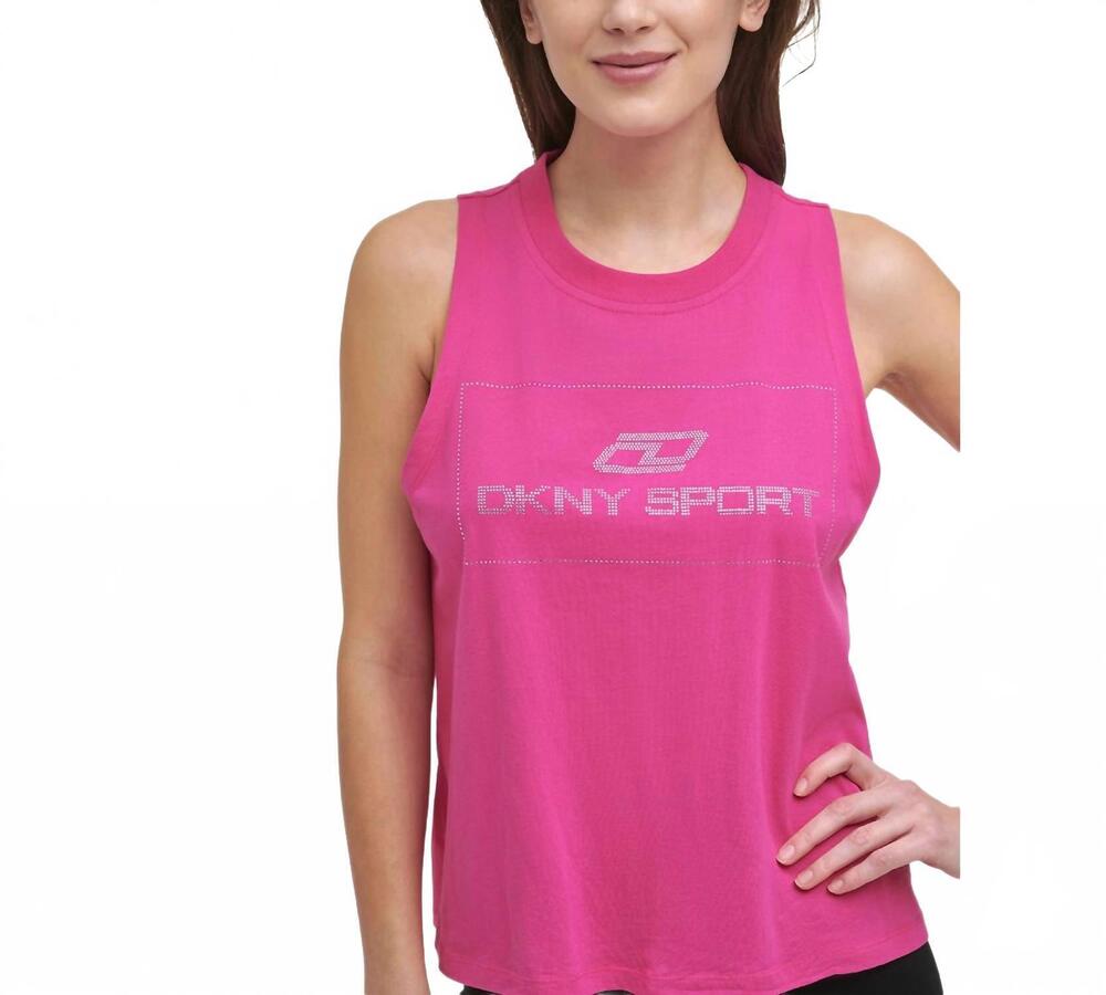 NEW DKNY cotton embellished logo tank in beetroot
